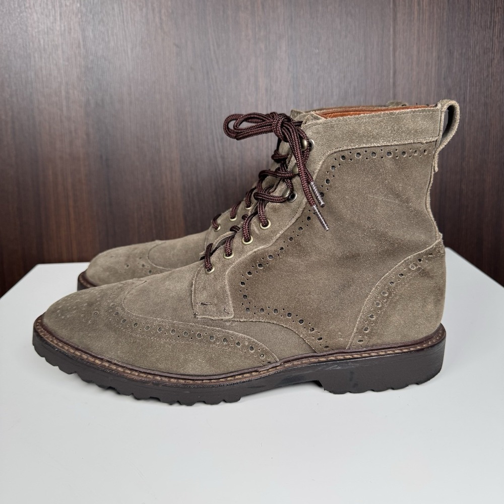 Allen Edmonds Saukville Brown Suede Wingtip Brogue Lug Sole Boots 11 D - Read